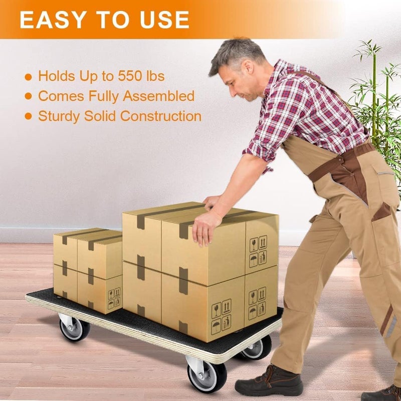 HBFBDRCT Furniture Dolly 4 Wheels, 22 x 11 inch, Furniture Movers, Two Packs of 1100 lb Load Capacity Heavy Duty Wood Dolly, Moving Dolly with Silent Wheels for Furniture, Piano, Couch, Refrigerator - Image 2